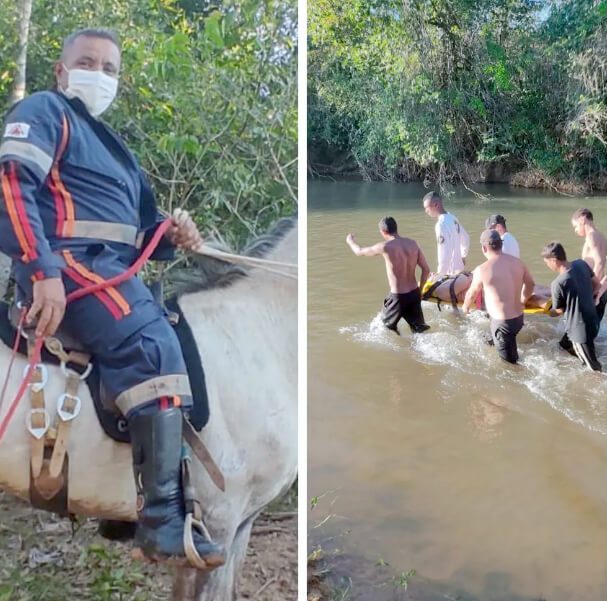 Socorristas atravessam rio a cavalo para salvar jovem
