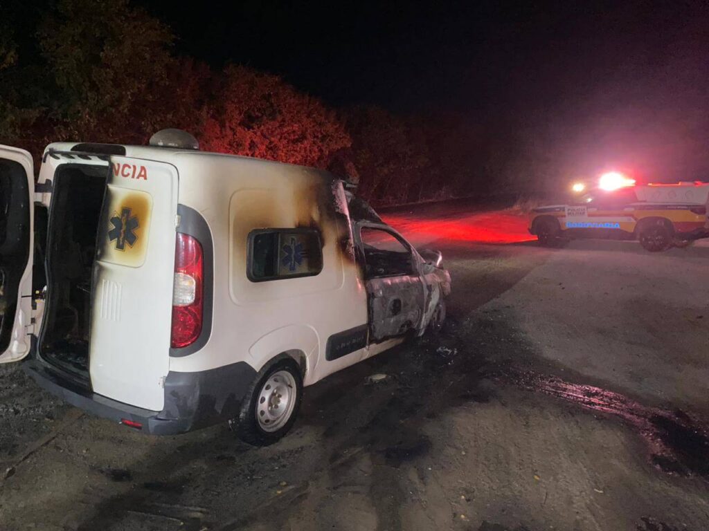 Ambulância mata cavalo atropelado e pega fogo